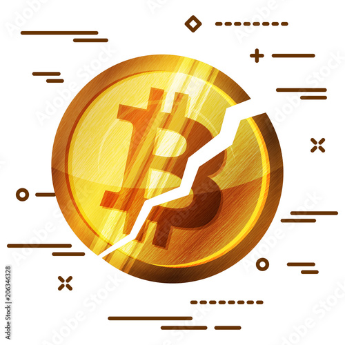 Broken bitcoin cryptocurrency on white background. Cryptocurrenc photo