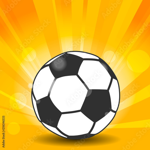 soccer ball icon with shadow and flash rays on yellow background