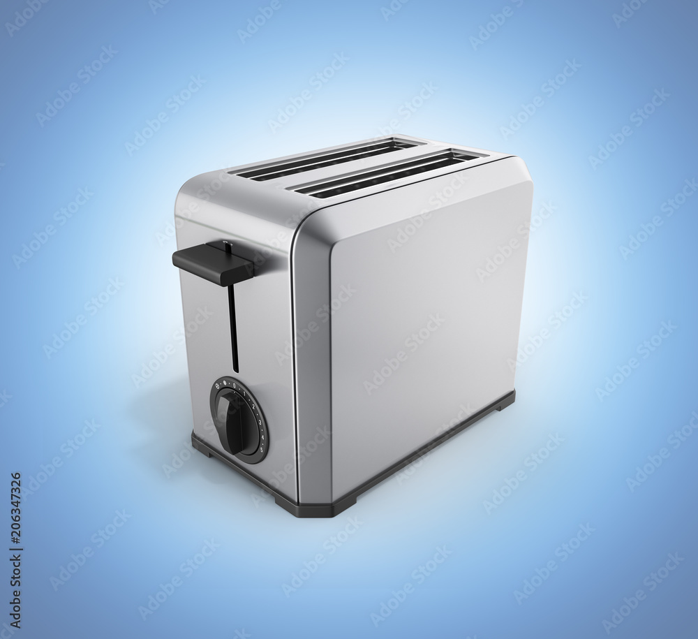 Grey metal toaster without shadow isolated on blue gradient background 3d Grey metal toaster without shadow isolated on blue gradient background 3d