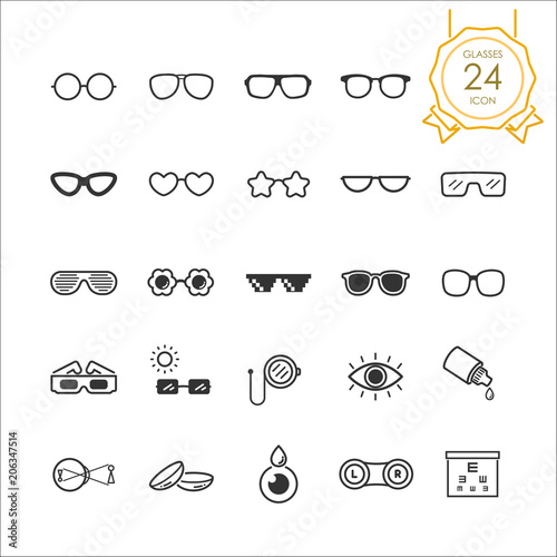 Set of glasses and optometry icons on white background, Vector illustration.