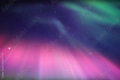 Night starry sky. Northern lights. Purple green aurora borealis