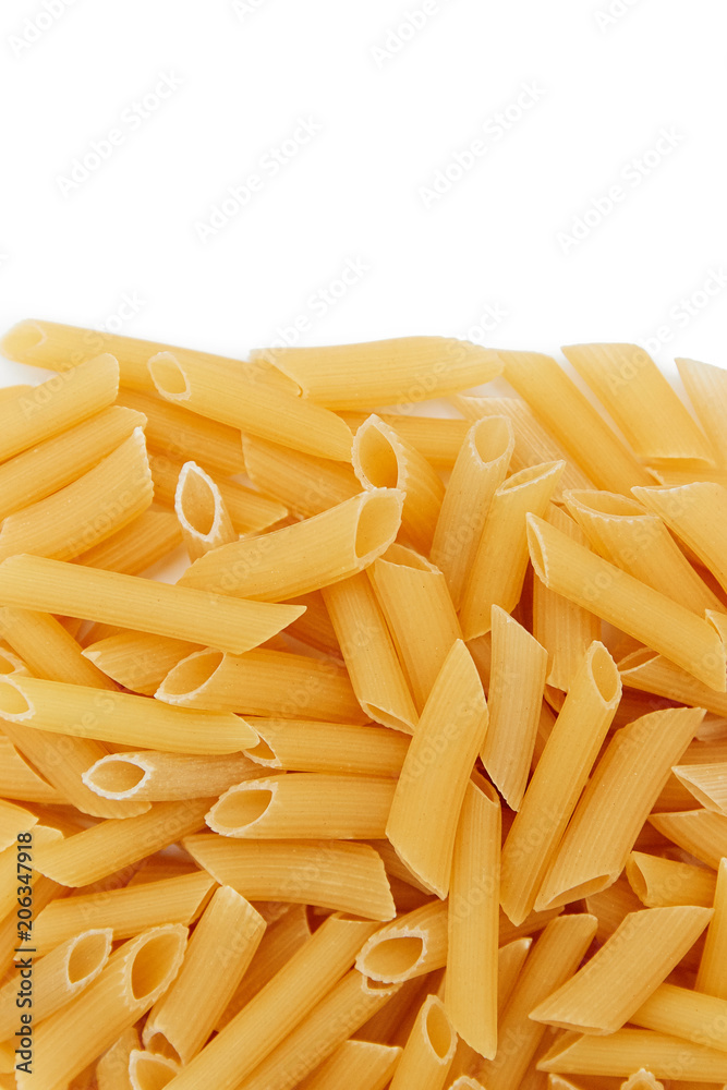 heap of raw pasta isolated on white background. top view. copy space. close up. italian food or cuisine heap of raw pasta isolated on white background. top view. copy space. close up. italian food or cuisine
