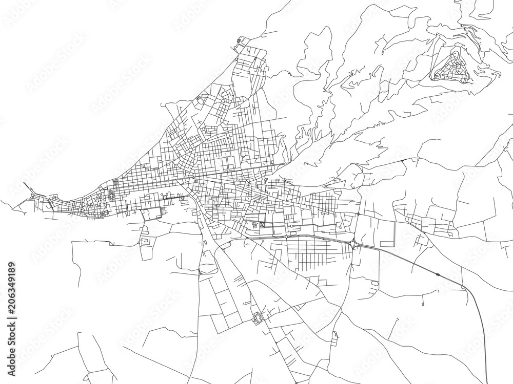 Strade di Trapani, cartina della città, capoluogo di regione, Sicilia, Italia. Stradario. Mappa