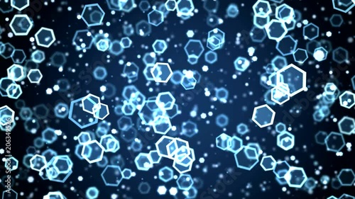 Colorful Falling Hexagon Particle Background Animation - Loop Blue