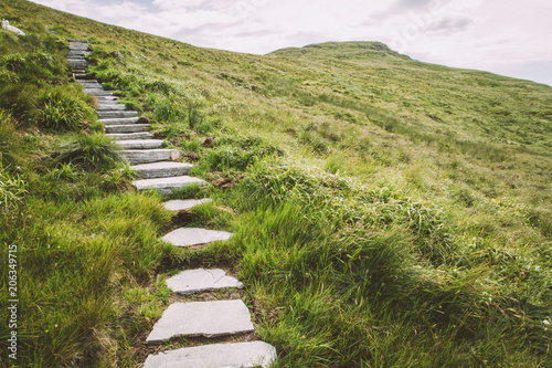 uphill stone pathway on Runde  Norway