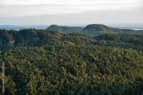 Landscape of Saxon Switzerland near Bastei in summer sunset time on a sunny day