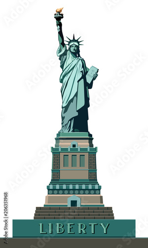 Statue of Liberty. Illustration on a white background.USA. Monument sculpture in New York. The national symbol of America. Use the presentation of corporate reporting, marketing, line, logo vector
