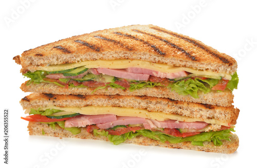 Sandwich with cucumber, cheese and ham