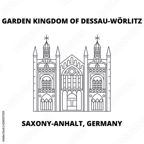 Garden Kingdom Of Dessau-Worlitz, Saxony-Anhalt, Germany line icon concept. Garden Kingdom Of Dessau-Worlitz, Saxony-Anhalt, Germany flat vector sign, symbol, illustration.