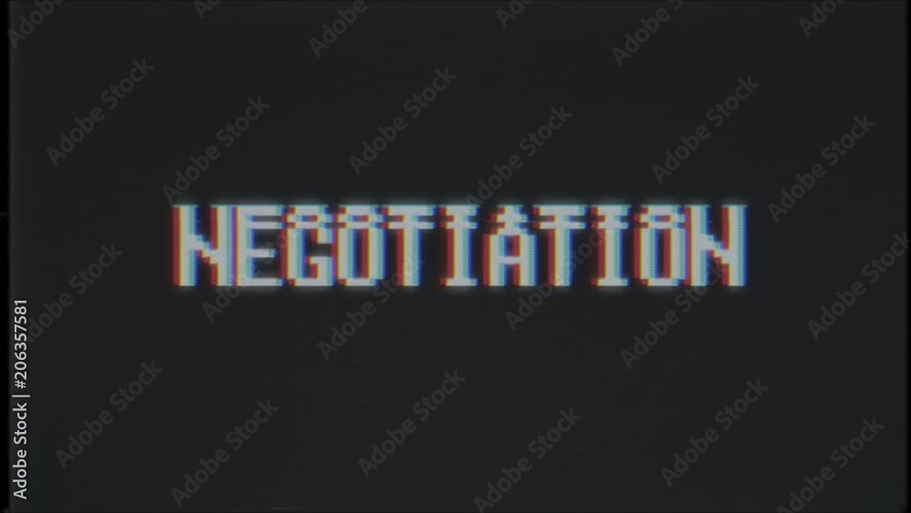 retro videogame NEGOTIATION word text computer tv glitch interference noise screen animation seamless loop New quality universal vintage motion dynamic animated background colorful joyful video m