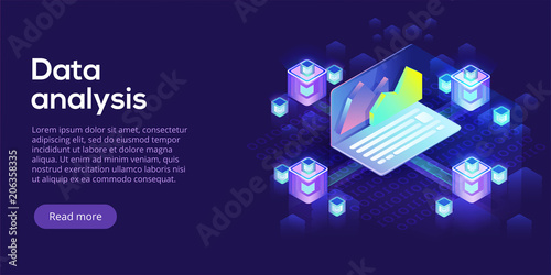 Hosting server isometric vector illustration. Abstract 3d datacenter or data center room background. Network mainframe infrastructure website header layout. Computer storage or farming workstation.
