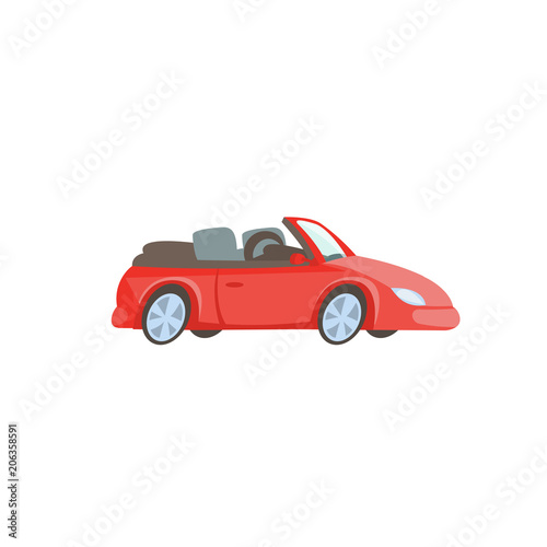 Vector flat illustration of a happy young woman driver sitting rides in his red car. Design concept of buy a new car © Doloves