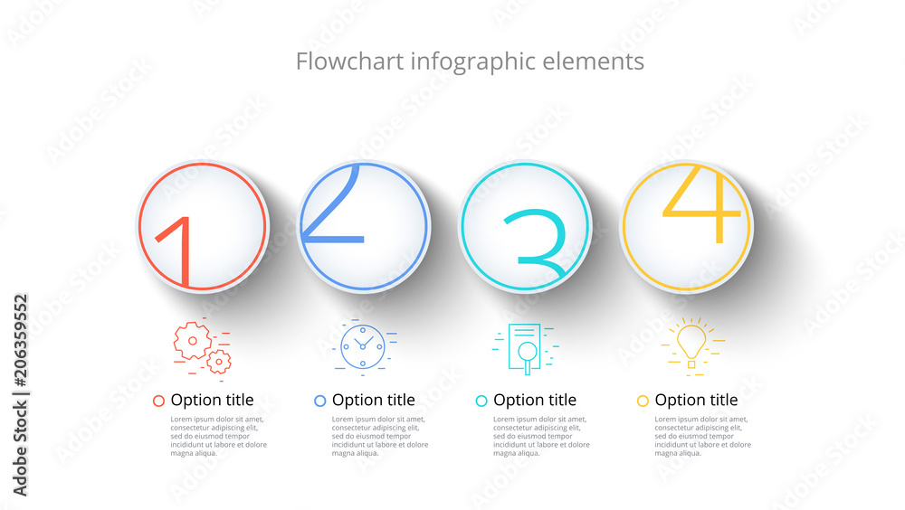 Business process chart infographics with 4 step segments. Circular corporate timeline infograph elements. Company presentation slide template. Modern vector info graphic layout design.