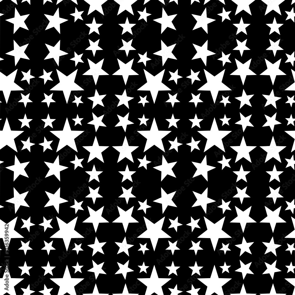 Naklejka premium Seamless pattern with a white stars on a black background