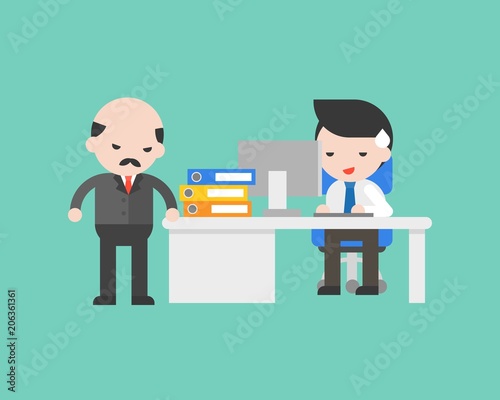 Businessman working under pressure from boss, flat design business situation concept