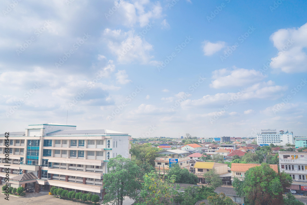 UDONTHANI THAILAND, 20 MAY: city and blue sky background.
