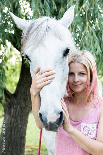 Animal care, Horse rider and white horse