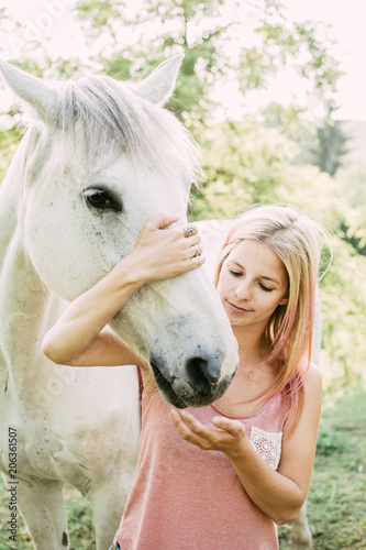 Animal care, Horse rider and white horse