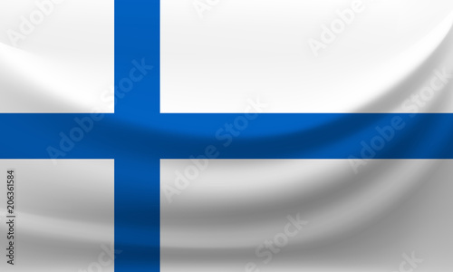 Waving national flag of Finland. Vector illustration