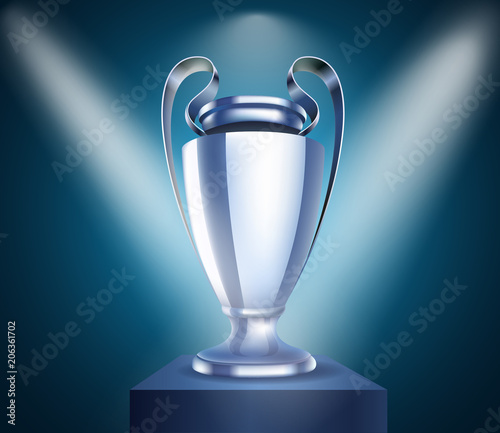 Shining silver cup with projectors. Vector illustration