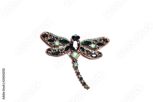 Dragonfly brooch on white background