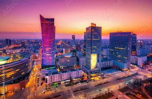 Modern skyscrapers at Warsaw down town, Poland. © gatsi