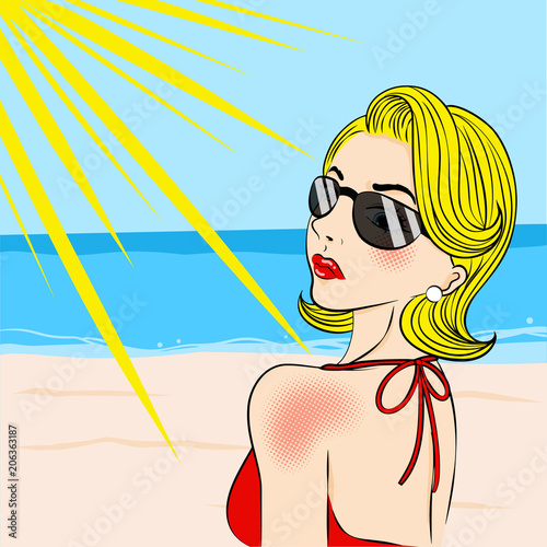 cartoon woman with sunburn