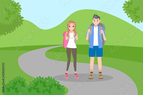 couple go hiking in mountains