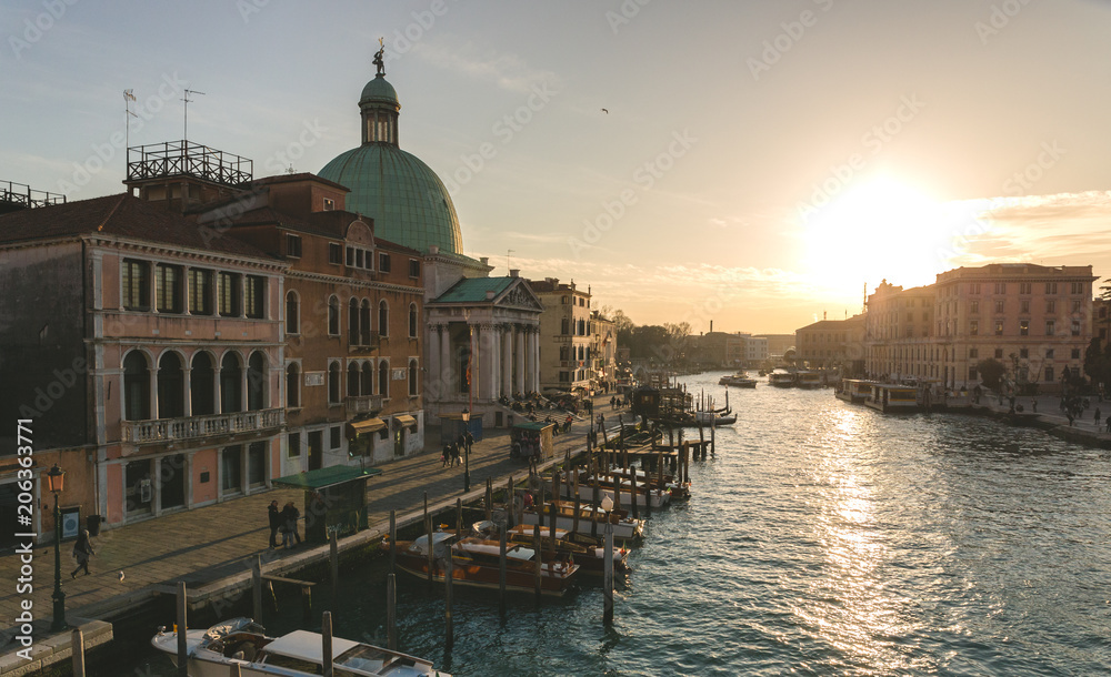 Warm winter sunset over Venice, Italy