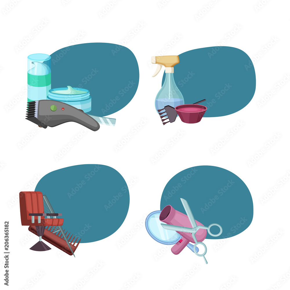 Vector set of stickers with hairdresser or barber