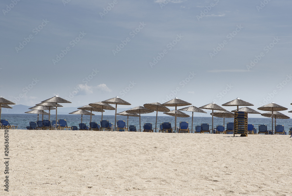 beutiful sand beach with sun-beds