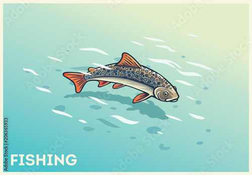 An illustration of a fish (presumably a trout) under a layer of clear water