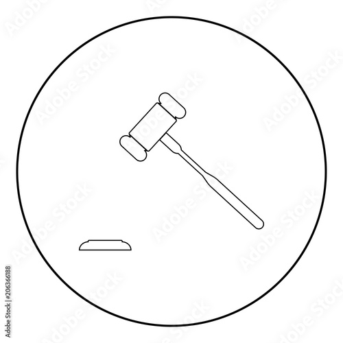 The judicial hammer the black color icon in circle or round
