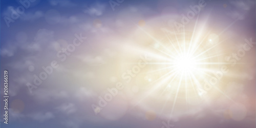 Sun burst on sunset time with clouds and twilight sky background. Illustration vector eps10
