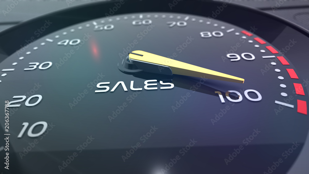 sales speedometer with needle points to the maximum. 3d rendering sales speedometer with needle points to the maximum. 3d rendering