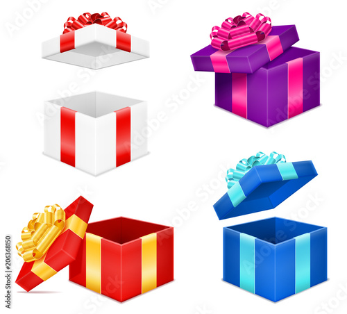 open gift box with bow and ribbon stock vector illustration