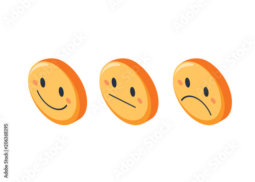 Smile faces rating feedback isometric set, isolated vector illustration. Different expression smiley.
