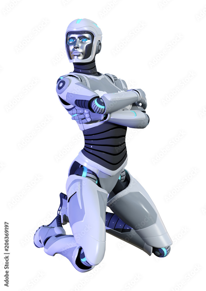 3D Rendering Female Robot on White 3D Rendering Female Robot on White