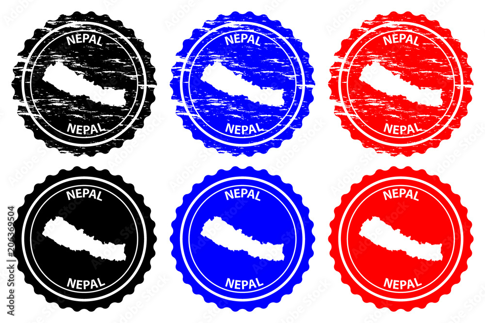 Nepal - rubber stamp - vector, Federal Democratic Republic of Nepal map pattern - sticker - black, blue and red