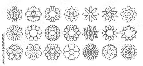 Flower line icon set. Vector collection. Different thin simple outline
