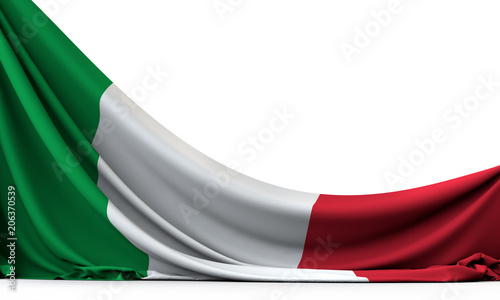 Italy national flag hanging fabric banner. 3D Rendering photo