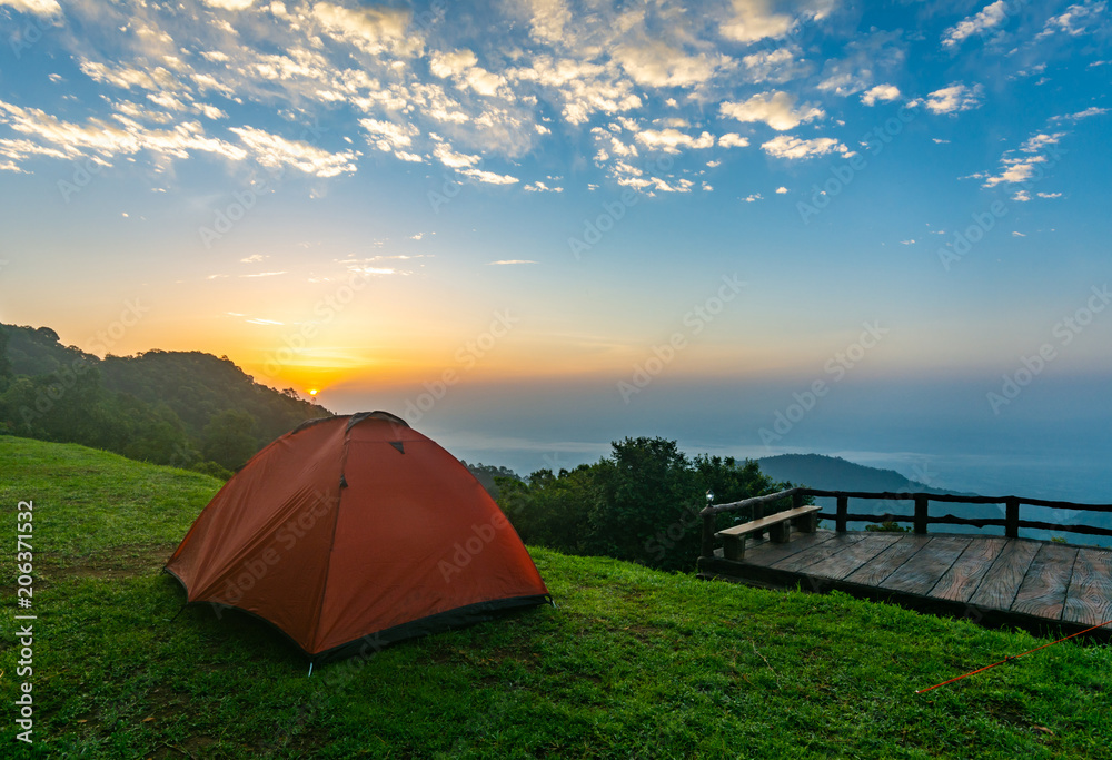 Camping tents on the mountain