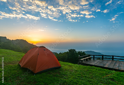 Camping tents on the mountain