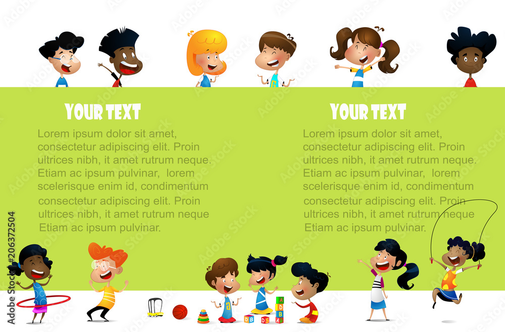 Happy children holding blank poster. Stock Vector | Adobe Stock