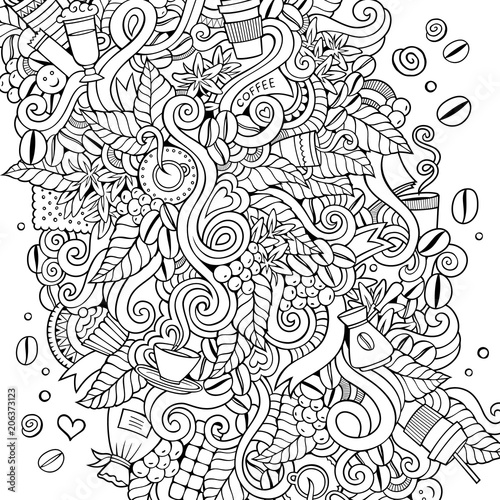 Cartoon hand-drawn doodles coffee time illustration