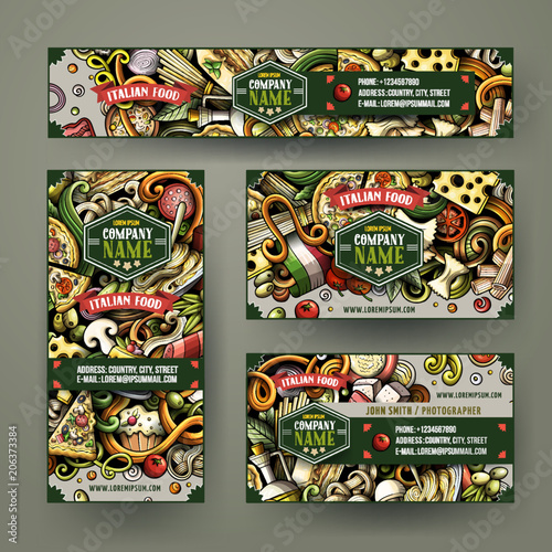 Corporate Identity vector templates set design with doodles hand drawn Italian food theme