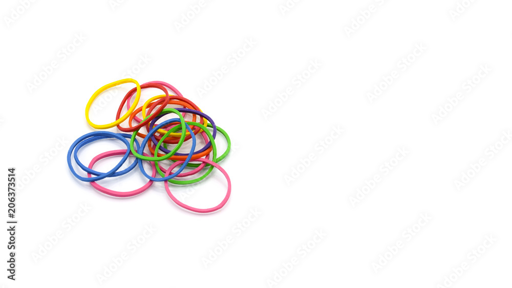 Pile of colorful rubber bands isolated on white background Pile of colorful rubber bands isolated on white background