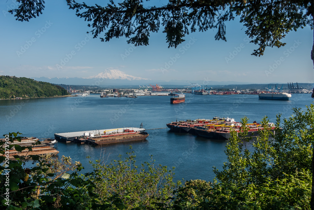 Fototapeta premium Busy Port And Mountain