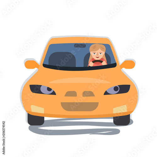 cartoon woman driving cute car