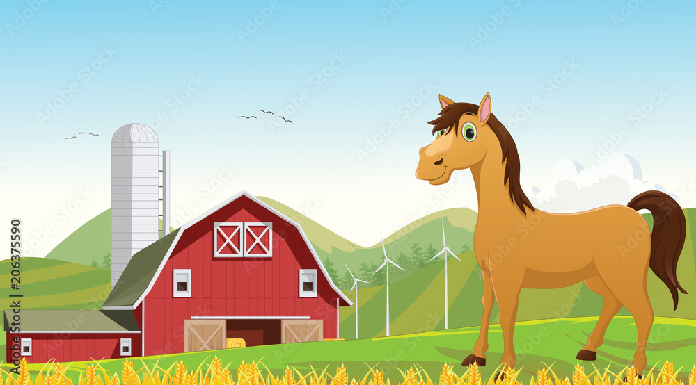 illustration of cute horse cartoon in the farm illustration of cute horse cartoon in the farm